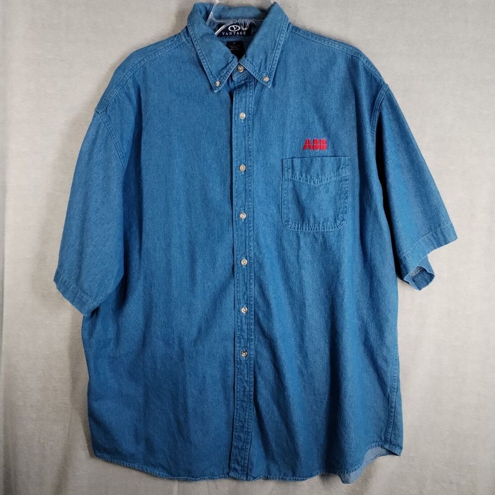 Vantage Denim Shirt Mens XL Blue Outdoor‎ Workwear Western Long Sleeve Button